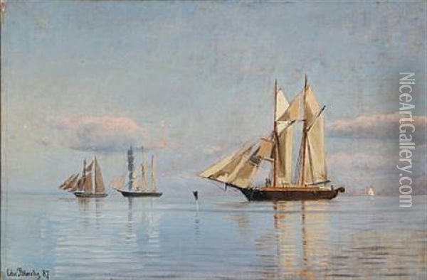 Summer Day With Sailing Ships On Sea Oil Painting - Christian Blache