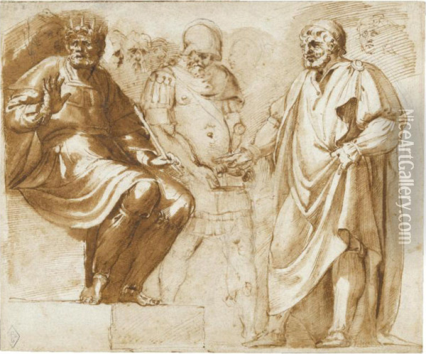 Romans Paying Tribute Money To The Dacian King, Decebalus Oil Painting - Pirro Ligorio