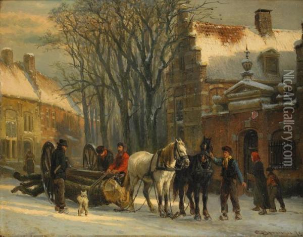 Hollandsk Gatuscen Oil Painting - Cornelis Springer