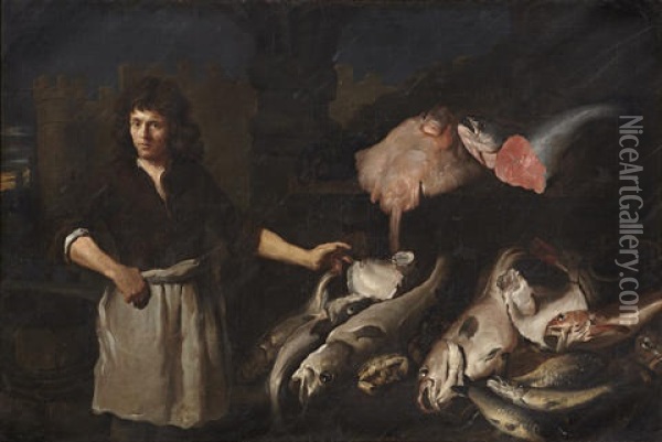 The Fishmonger Oil Painting - Samuel Hofmann