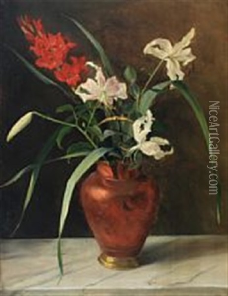 Flowers In A Vase On A Stone Sill Oil Painting - Emmy Thornam