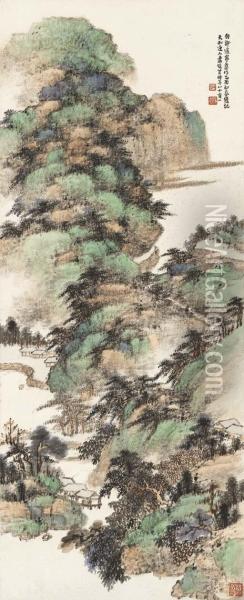 Landscape In Blue-green Style Oil Painting - Xiao Junxian