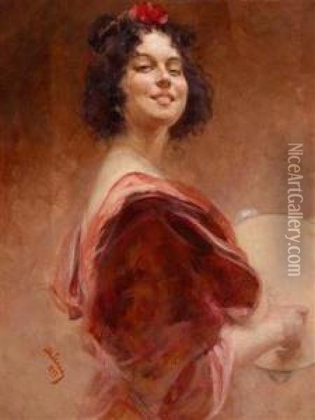 Gypsy Womanwith Tambourine Oil Painting - Alois Hans Schramm