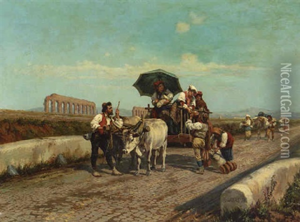 A Rest On The Way To Rome Oil Painting - Pietro Gabrini