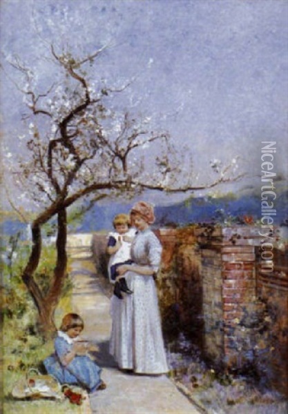 Les Enfants Au Jardin Oil Painting - Auguste Henry Berthoud