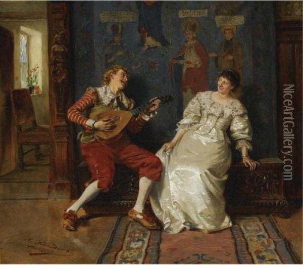 Ein Standchen (the Serenade) Oil Painting - Albert Friedrich Schroder