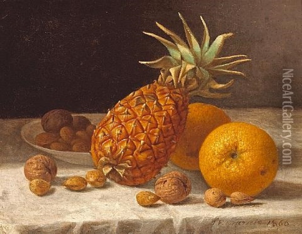 A Still Life With Pineapple, Oranges, And Nuts Oil Painting - John F. Francis