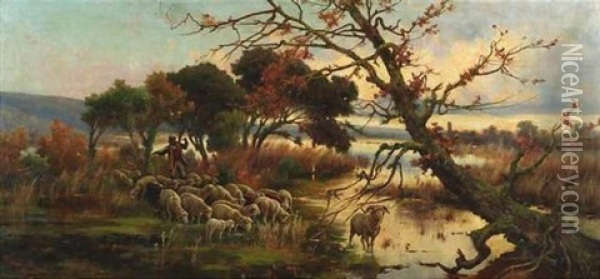 Schafhirte Mit Seinen Tieren In Der Romischen Campagna Oil Painting - Pietro Barucci