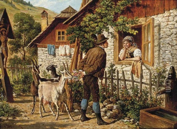 At The Cottage Window Oil Painting - Gustav Zafaurek