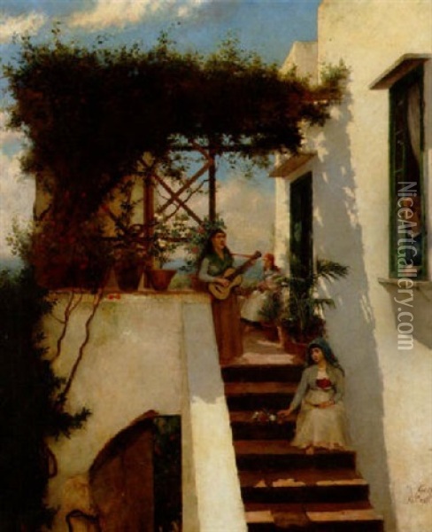 Musikstund, Capri Oil Painting - Vittorio Avanzi