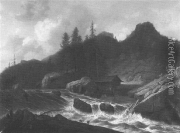 Landschaft Mit Gebirgsbach Oil Painting - Christian Friedrich Ezdorf