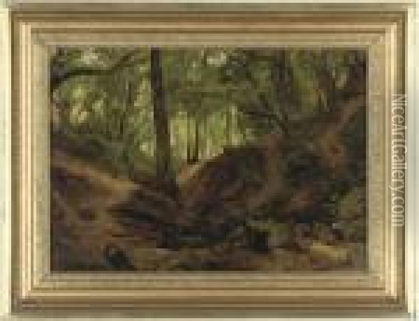 A Shaded Spot; And A Woodland Pool Oil Painting - Anthonie Sminck Pitloo