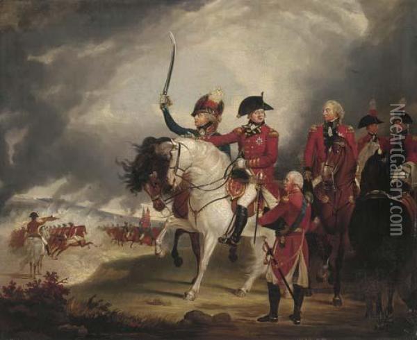 King George Iii Reviewing The 3rd. Dragoon Guards Oil Painting - Sir William Beechey