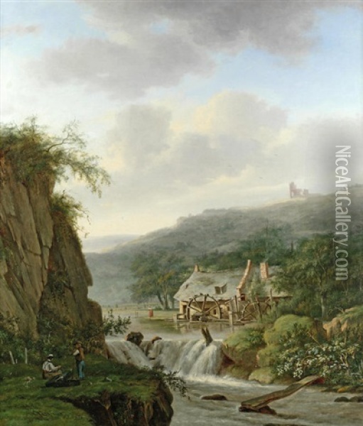 Figures By A Water Mill Oil Painting - Arnoldus Johannes Eymer