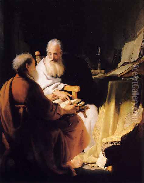 Two Old Men Disputing Oil Painting - Rembrandt Van Rijn