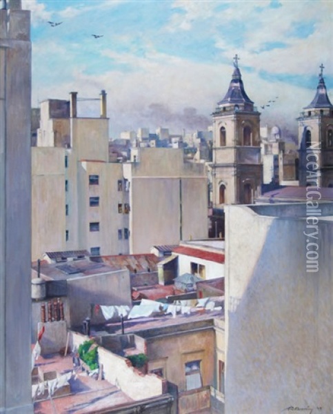 Mi Ciudad - Tres Epocas Oil Painting - Rodolfo Bereny