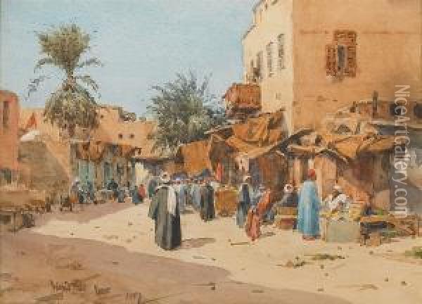 Street Market, Luxor Oil Painting - Wilfred Williams Ball