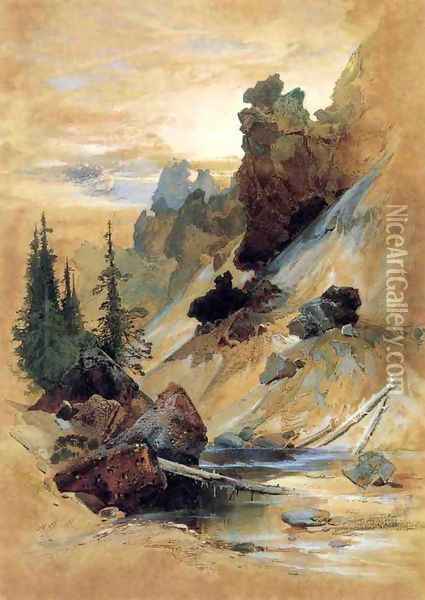 The Devils Den on Cascade Creek Oil Painting - Thomas Moran