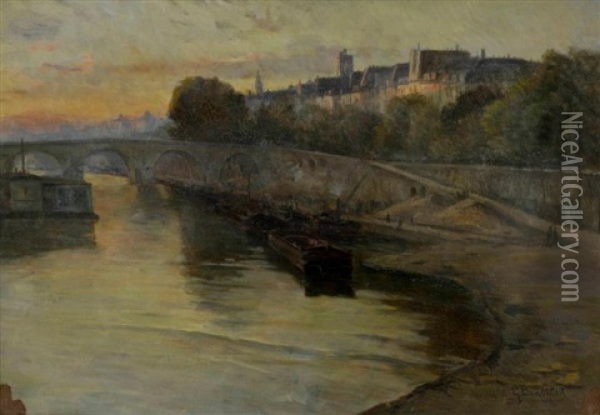 Vue De La Seine A Paris Oil Painting - Germain Eugene Bonneton
