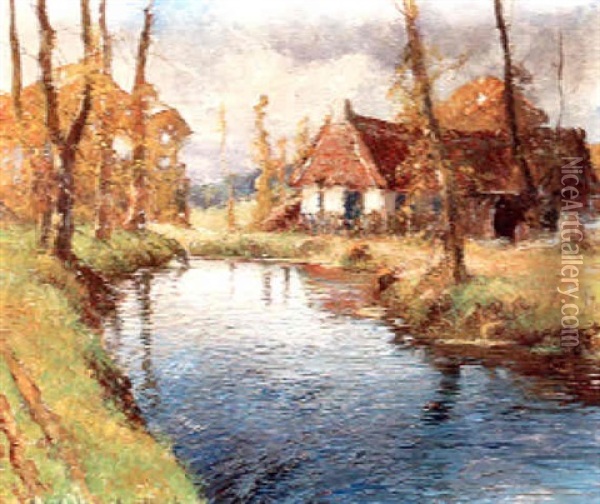 Cottage Along A Stream Oil Painting - George Ames Aldrich