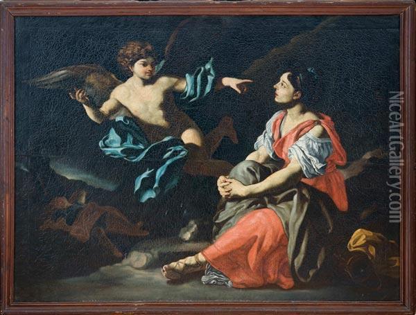 L'angelo Appare Ad Agar Ed Ismaele Oil Painting - Francesco Solimena