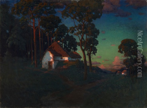 Village At Sunset Oil Painting - Konstantin Kharitonovich Vroblevsky