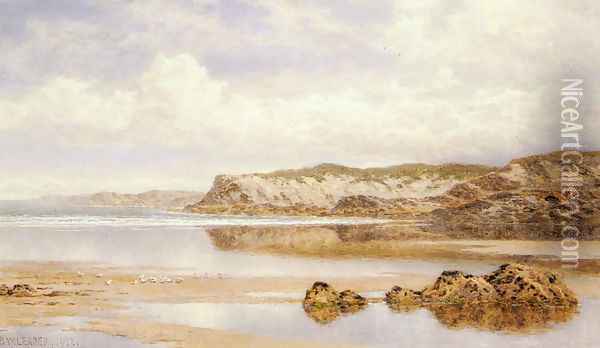 The Incoming Tide Porth Newquay Oil Painting - Benjamin Williams Leader