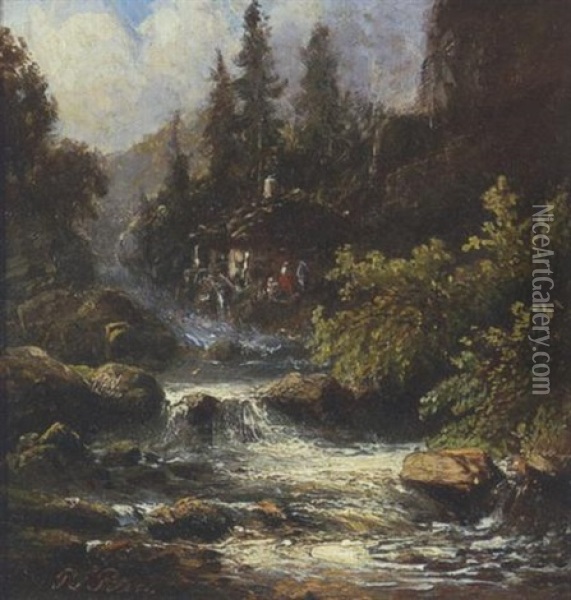 Gebirgsbach Mit Muhle Oil Painting - Pieter Francis Peters