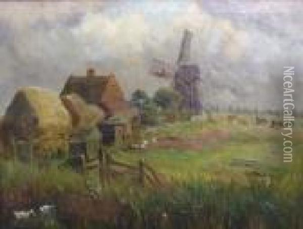A Marsh Farmstead (tunstall) Oil Painting - William Leslie Rackham