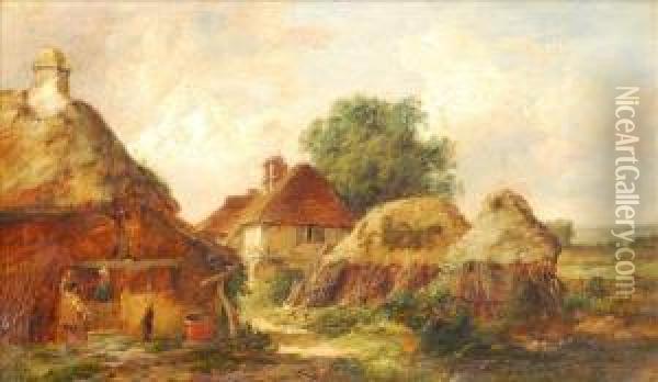 Cottages In Asummer Landscape Oil Painting - John J. Wilson