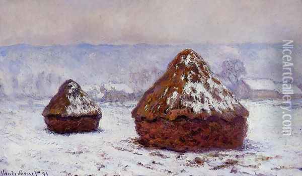 Grainstacks Snow Effect Oil Painting - Claude Oscar Monet