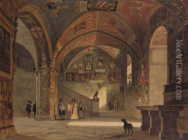 Interior Of A Medieval Palace Oil Painting - Carl Friedrich H. Werner