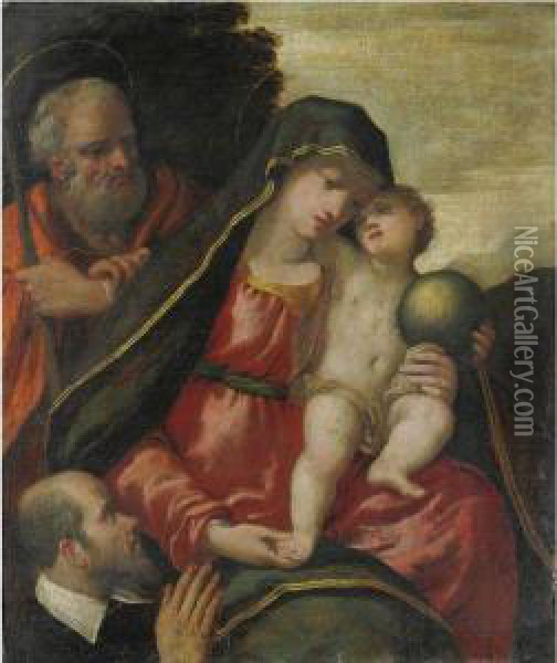 Sacra Famiglia Con Donatore Oil Painting - Ippolito Scarsella (see Scarsellino)