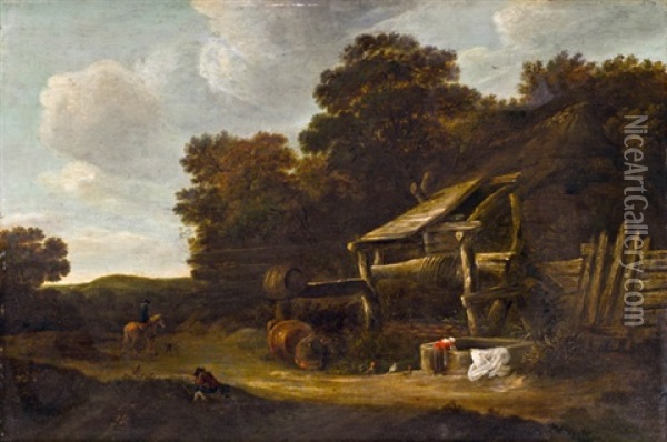 Landschaft Mit Frau Am Brunnen Oil Painting - Cornelis Gerritsz Decker