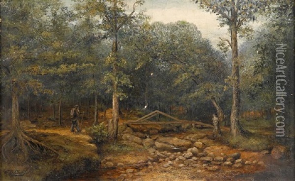 Traveler In A Wood Oil Painting - Jefferson David Chalfant