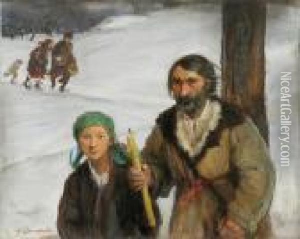 Powrot Z Gromnicznej, Ok. 1920-30 Oil Painting - Teodor Axentowicz
