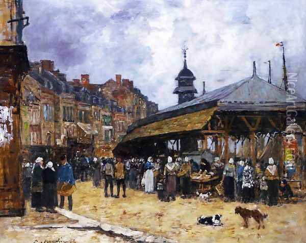 Market at Trouville II Oil Painting - Eugene Boudin