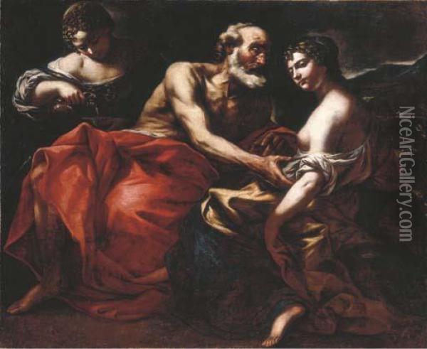 Lot And His Daughters Oil Painting - Giovan Battista Beinaschi