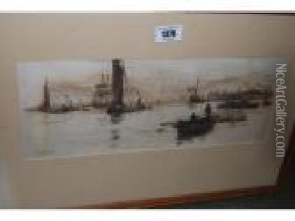 Engraving, Shipping Scene Oil Painting - William Lionel Wyllie