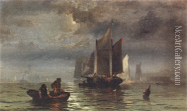 Moonlight, New York Bay Oil Painting - Franklin Dullin Briscoe