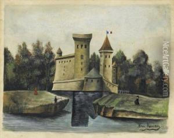 Paysage Avec Chateau Oil Painting - Henri Julien Rousseau