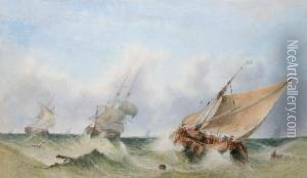 Ships Sailing In Rough Seas Oil Painting - Sidney Edward Paget