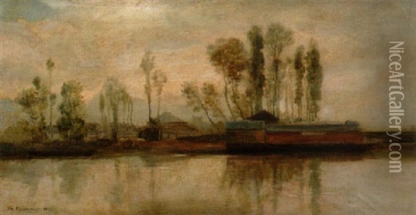 Flodlandskap Oil Painting - Charles Felix Edouard Deshayes