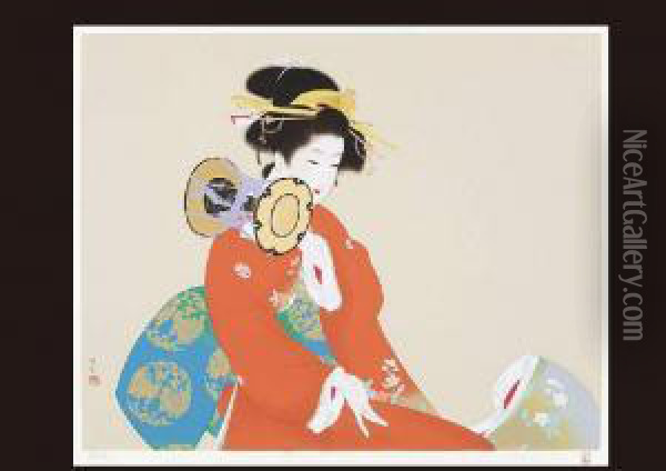 Sound Of Tsuzumi Oil Painting - Uemura Shoen