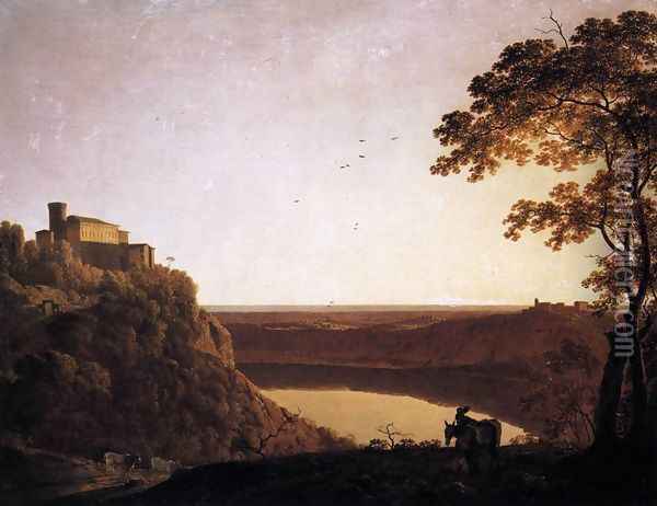 View of the Lake of Nemi 1790-95 Oil Painting - Josepf Wright Of Derby