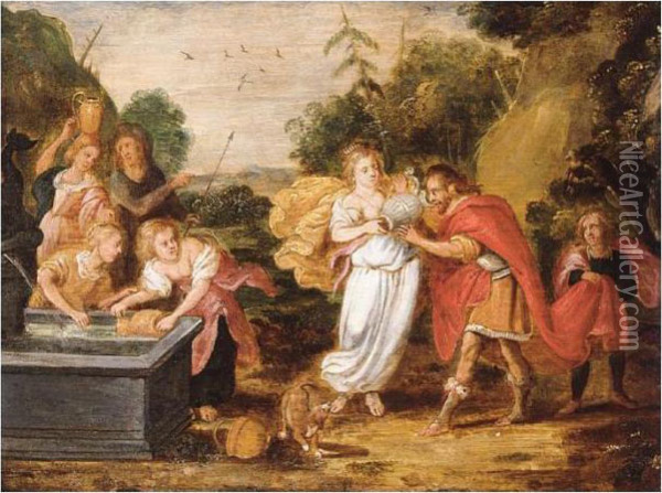 Rebecca And Eliezer At The Well Oil Painting - Frans II Francken