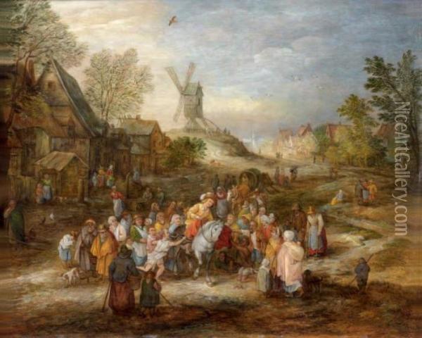 Saint Martin Partageant Son Manteau Oil Painting - Jan Brueghel Le Vieux