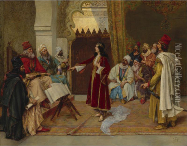 An Audience Before The Emir Oil Painting - Clement Pujol de Gustavino