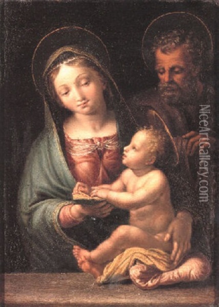 The Holy Family Oil Painting - Giulio Romano