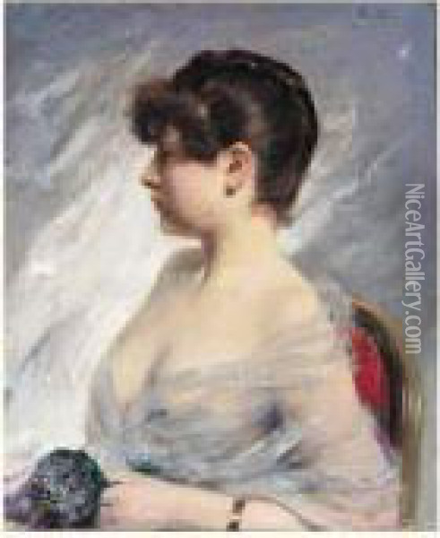 Jeune Femme Au Bouquet De Violettes Oil Painting - Pierre Desire Eugene Franc Lamy
